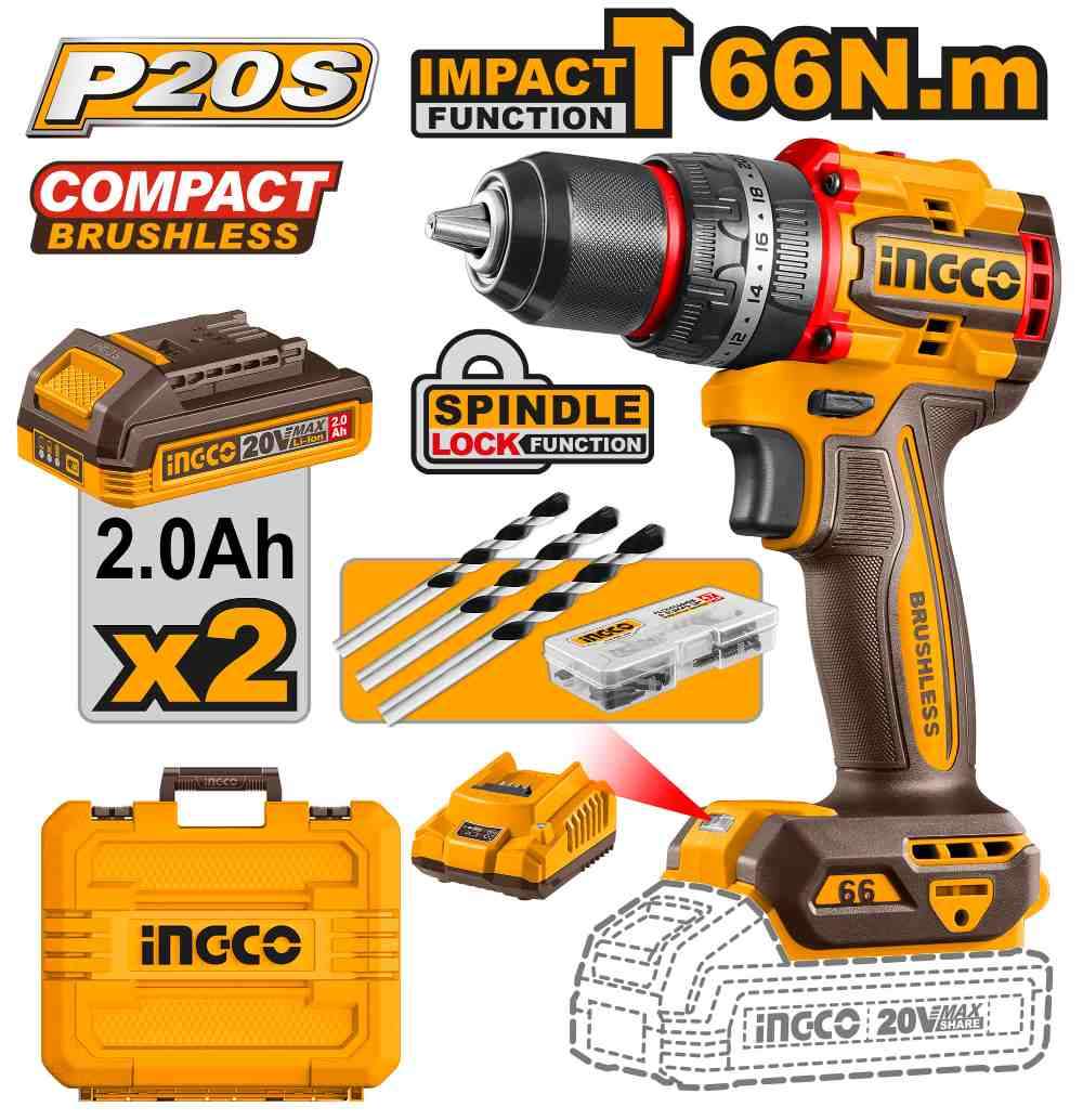 Taladro 66Nm con Percutor a Bateria 20V Kit